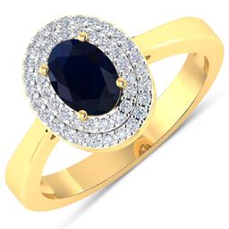 14KT Yellow Gold 0.90ct Blue Sapphire and Diamond Ring