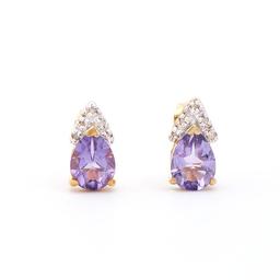 Plated 18KT Yellow Gold 2.06ctw Amethyst and Diamond Earrings