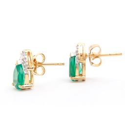 Plated 18KT Yellow Gold 2.00ctw Green Agate and Diamonds Earrings