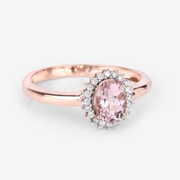 14KT Rose Gold 0.81ctw Morganite and White Diamond Ring