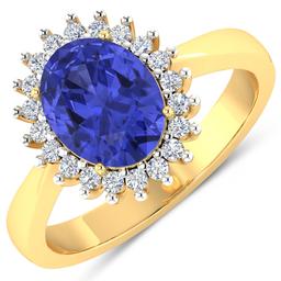 14KT Yellow Gold 1.09ct Tanzanite and Diamond Ring