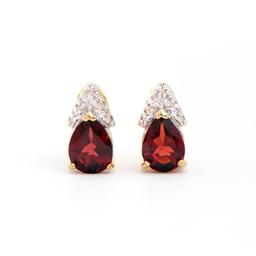 Plated 18KT Yellow Gold 2.12cts Garnet and Diamond Earrings