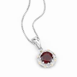 Plated Rhodium 2.25ct Garnet and Diamond Pendant with Chain