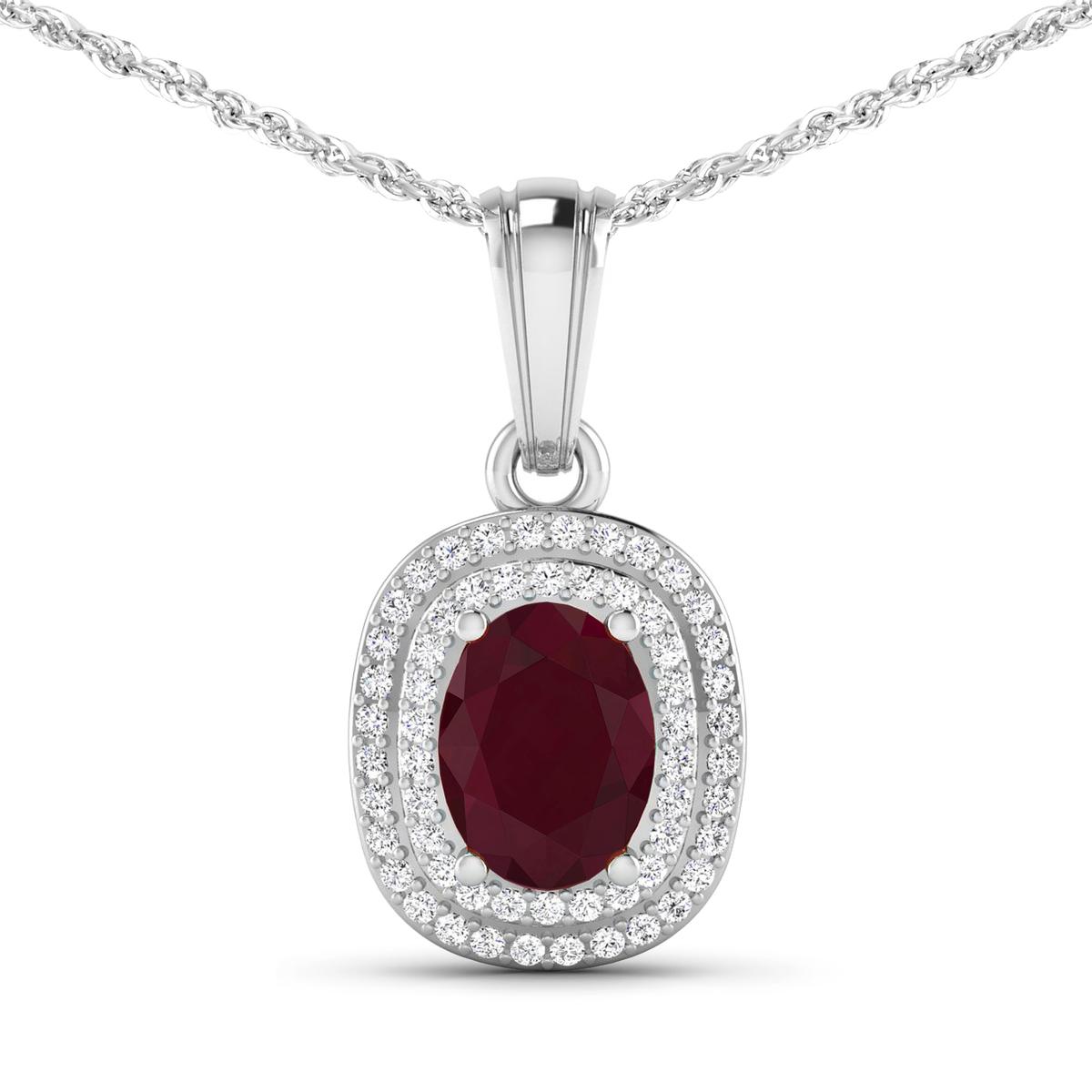 14KT White Gold 1.5ct Ruby and Diamond Pendant with Chain