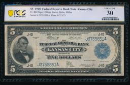 1918 $5 Kansas City FRBN PCGS 30