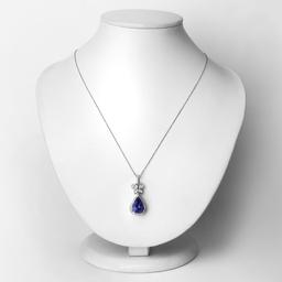 18KT White Gold 5.16ct Tanzanite and Diamond Pendant with Chain