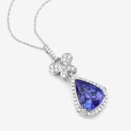 18KT White Gold 5.16ct Tanzanite and Diamond Pendant with Chain