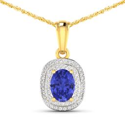 14KT Yellow Gold 1.09ct Tanzanite and Diamond Pendant with Chain