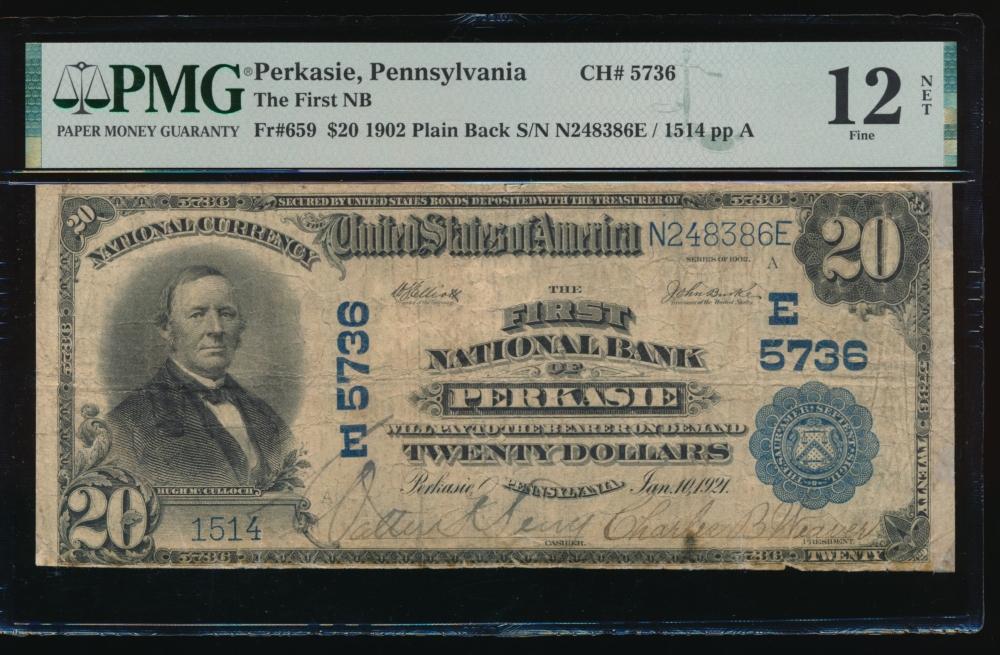 1902 $20 Perkasie PA National PMG 12NET
