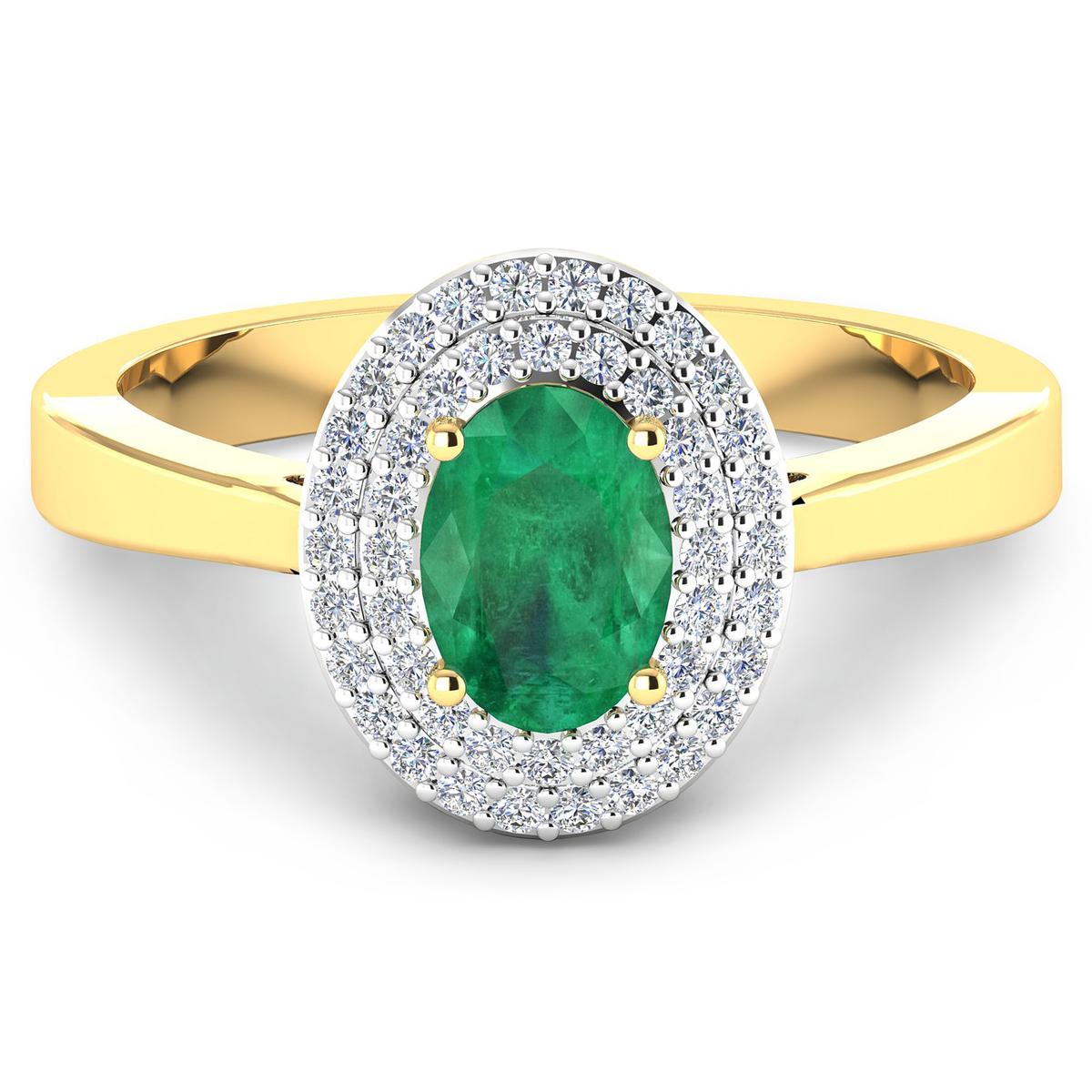 14KT Yellow Gold 0.70ct Zambian Emerald and Diamond Ring