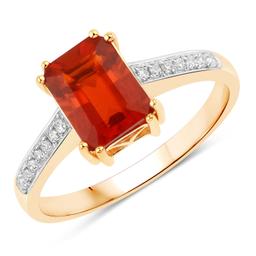 14KT Yellow Gold 1.11ctw Fire Opal and White Diamond Ring