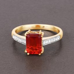 14KT Yellow Gold 1.11ctw Fire Opal and White Diamond Ring