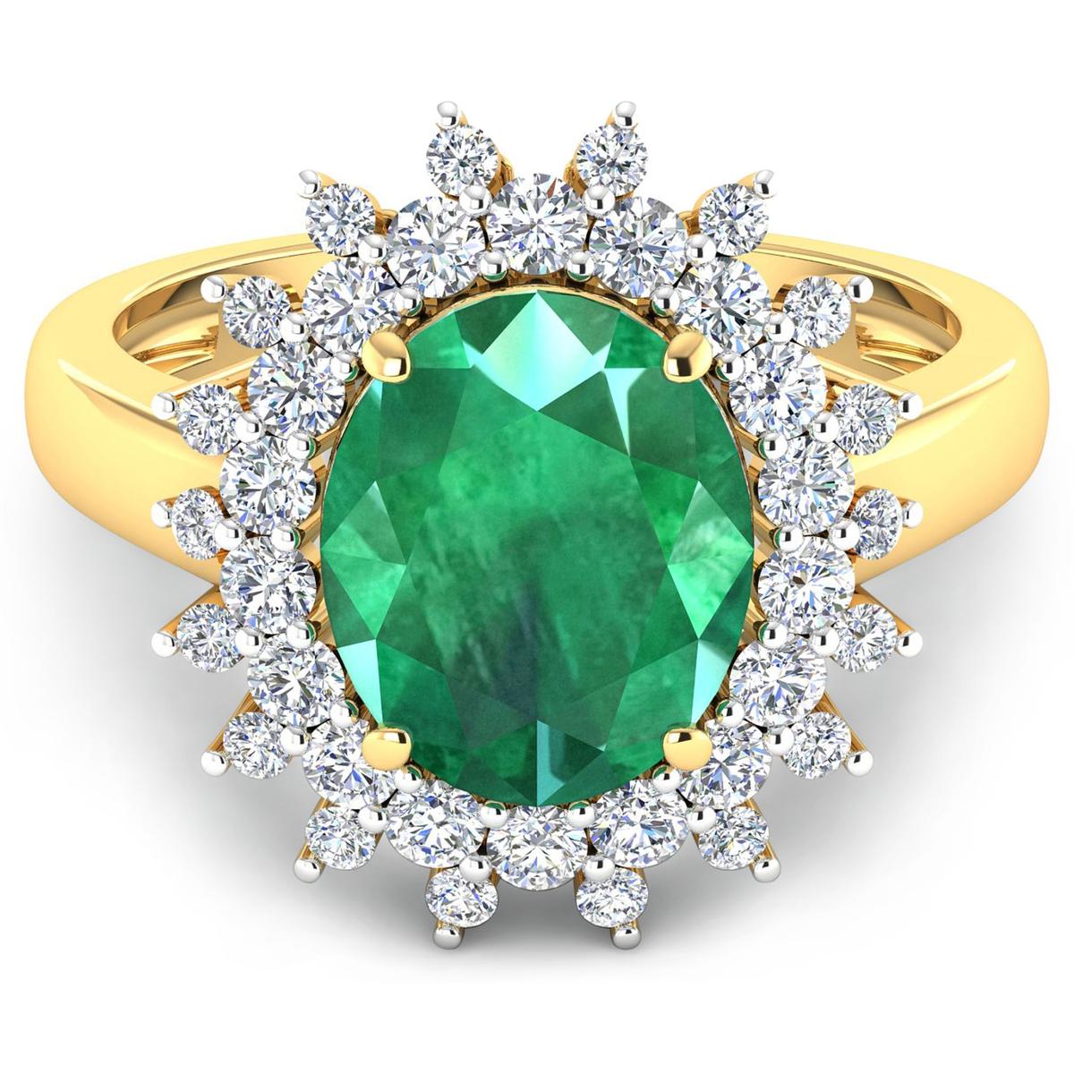 14KT Yellow Gold 3.14ct Zambian Emerald and Diamond Ring