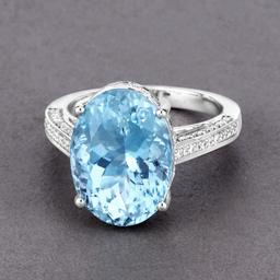 14KT White Gold 8.48ct Aquamarine and Diamond Ring