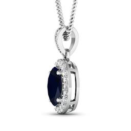 14KT White Gold 1.30ct Blue Sapphire and Diamond Pendant with Chain