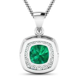 14KT White Gold 2.00ct Zambian Emerald and Diamond Pendant with Chain