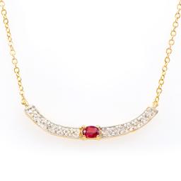 Plated 18KT Yellow Gold 0.25ct Ruby and Diamond Pendant with Chain