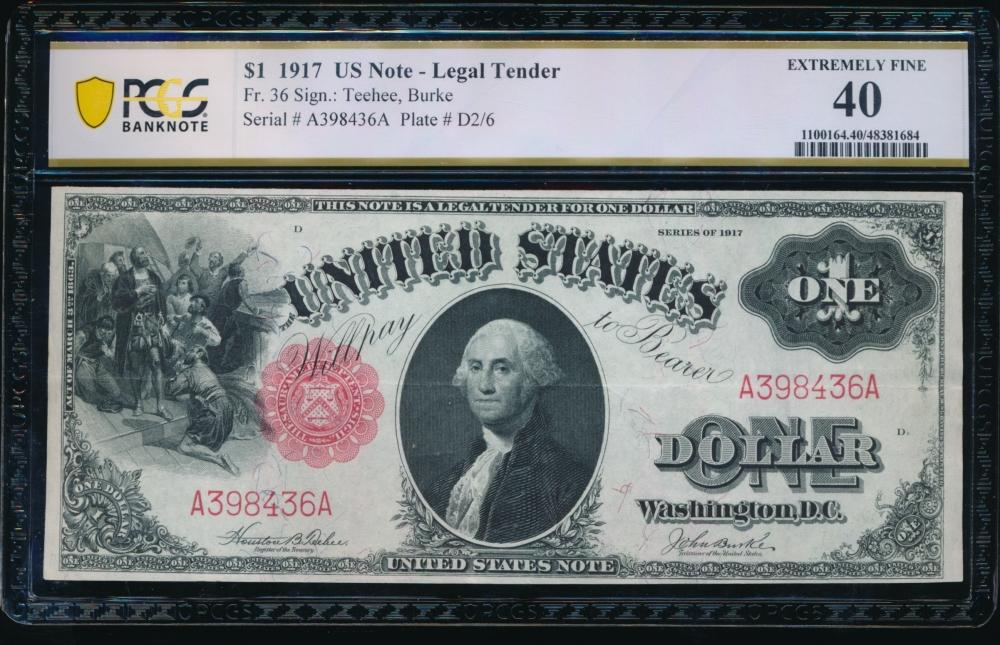 1917 $1 Legal Tender Note PCGS 40