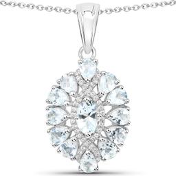 Plated Rhodium 1.80ctw Aquamarine and White Topaz Pendant with Chain