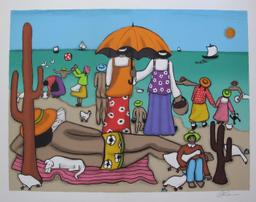 Elke Sommer On The Beach Hand Signed Limited Edition Serigraph Folk Art