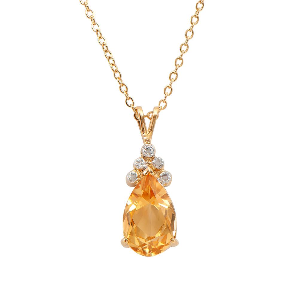 Plated 18KT Yellow Gold 3.75ct Citrine and Diamond Pendant with Chain