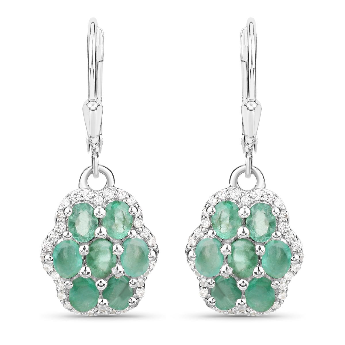 Rhodium Plated 2.48ctw Emerald and White Zircon Earrings