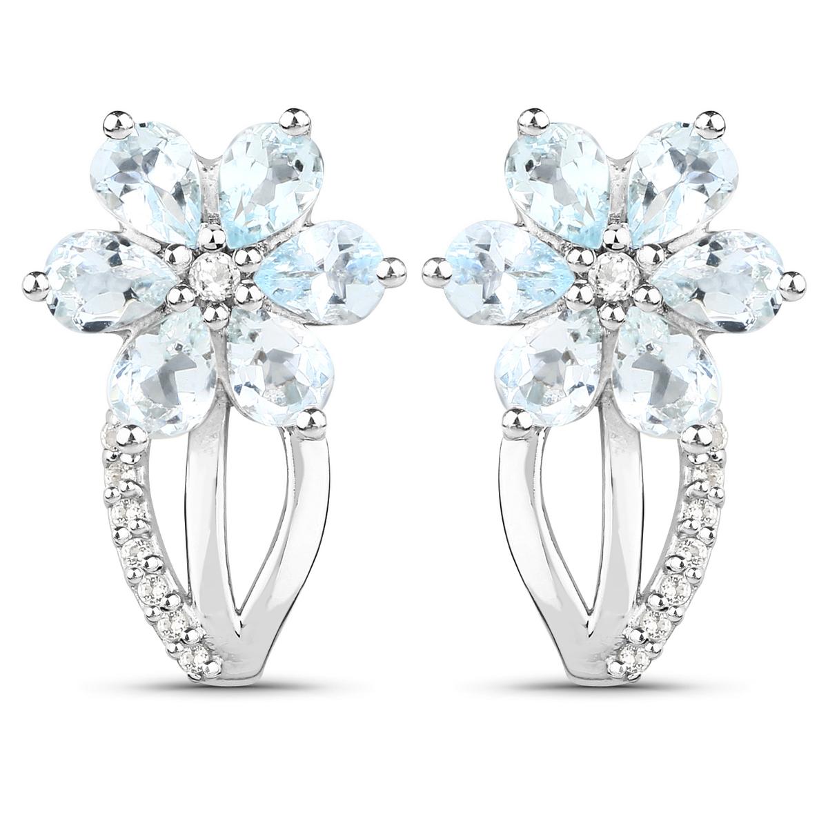 Plated Rhodium 1.44ctw Aquamarine and White Topaz Earrings