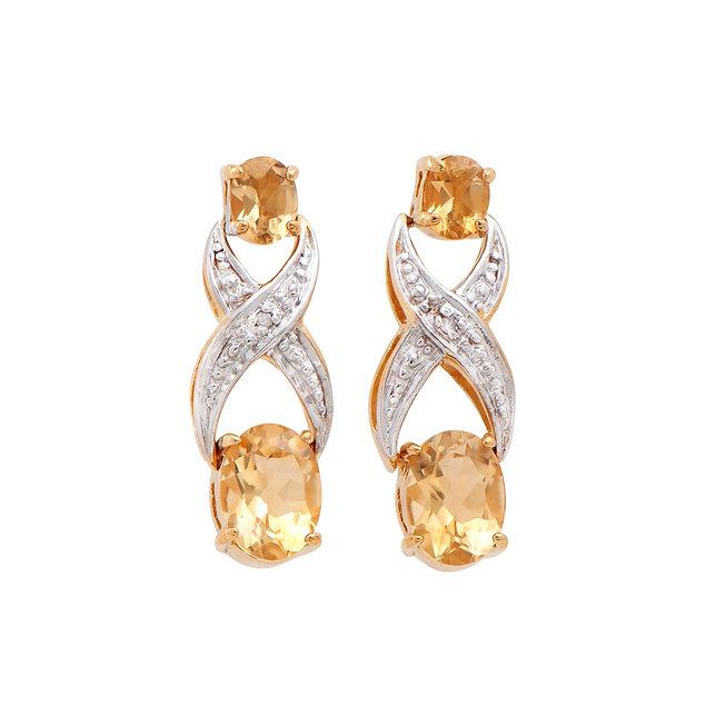 Plated 18KT Yellow Gold 2.66cts Citrine and Diamond Earrings