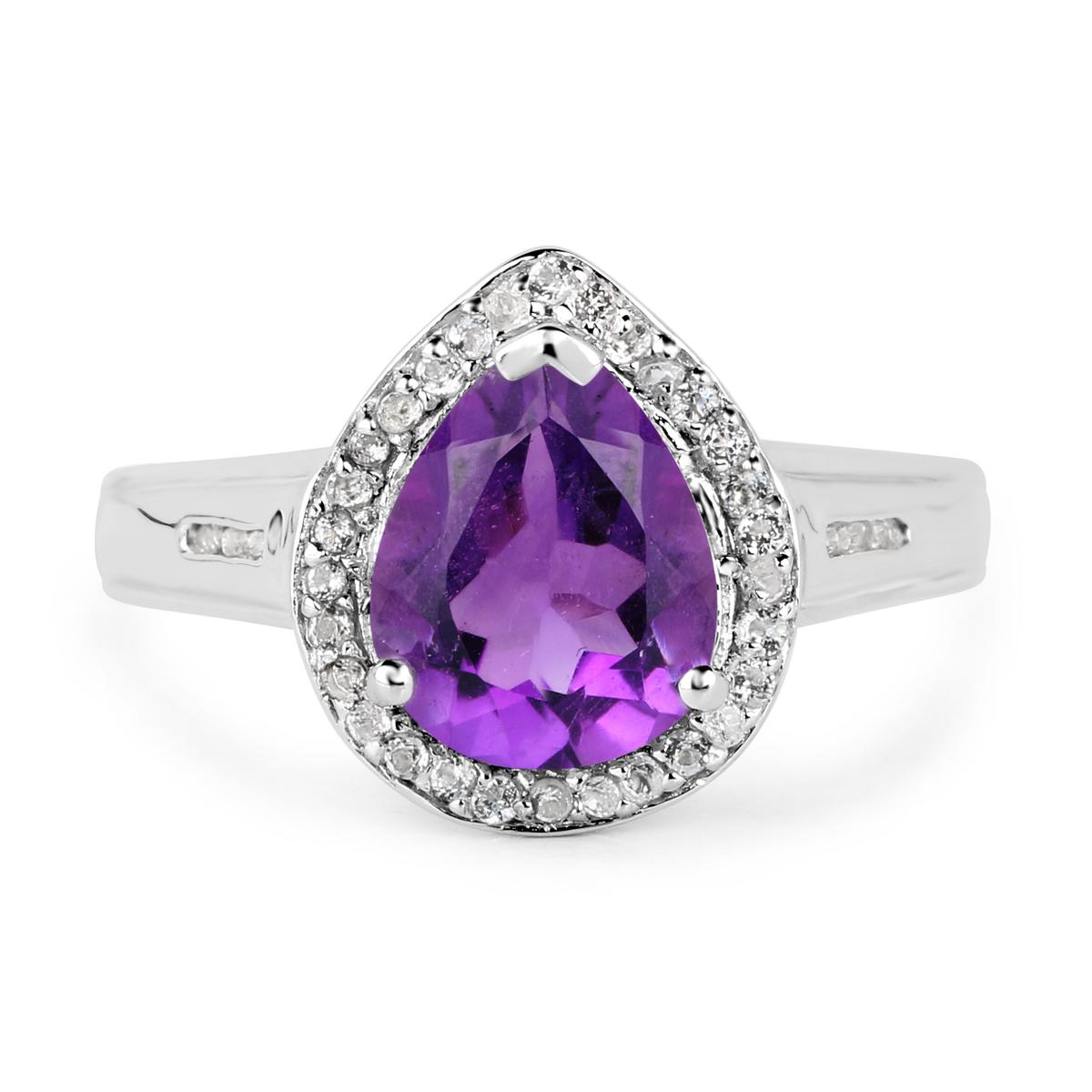 Plated Rhodium 1.45ct Amethyst and White Topaz Ring