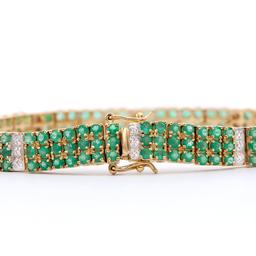 Plated 18KT Yellow Gold 6.20ctw Green Agate and Diamond Bracelet