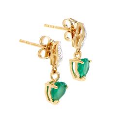 Plated 18KT Yellow Gold 1.10ctw Green Agate and Diamond Earrings