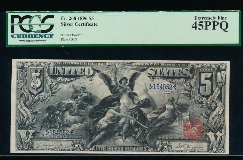 1896 $5 Educational Silver Certificate PCGS 45PPQ