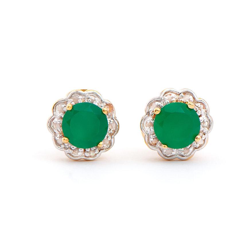 Plated 18KT Yellow Gold 1.52ctw Green Agate and Diamond Earrings