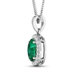 14KT White Gold 1.00ct Zambian Emerald and Diamond Pendant with Chain