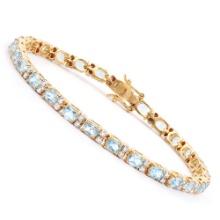 Plated 18KT Yellow Gold 10.45ctw Blue Topaz and Diamond Bracelet