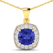 14KT Yellow Gold 2.10ct Tanzanite and Diamond Pendant with Chain