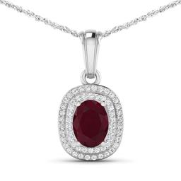 14KT White Gold 1.5ct Ruby and Diamond Pendant with Chain