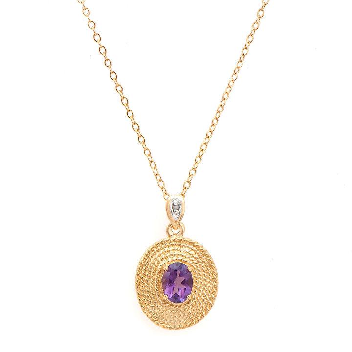 Plated 18KT Yellow Gold 1.04ct Amethyst and Diamond Pendant with Chain