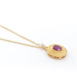 Plated 18KT Yellow Gold 1.04ct Amethyst and Diamond Pendant with Chain