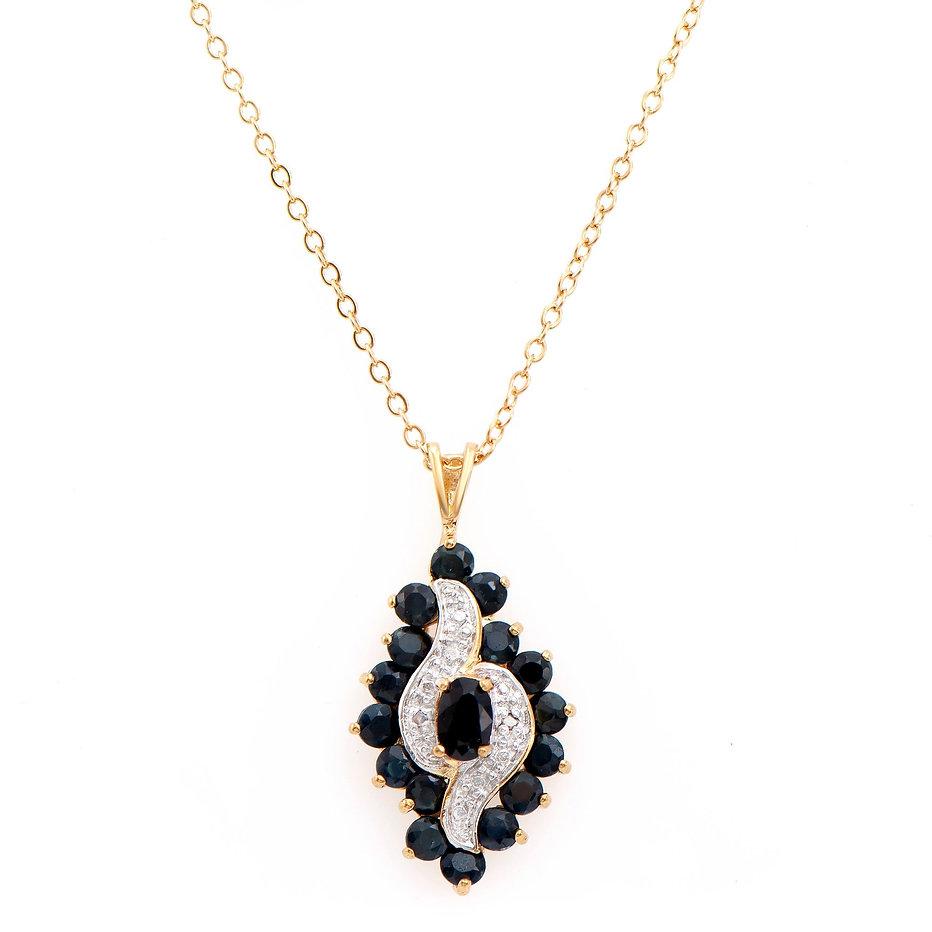 Plated 18KT Yellow Gold 2.81ctw Black Sapphire and Diamond Pendant with Chain