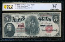 1907 $5 Mule Legal Tender Note PCGS 30