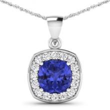 14KT White Gold 2.10ct Tanzanite and Diamond Pendant with Chain