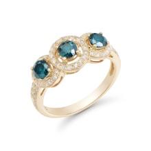 14KT Yellow Gold 1.27ctw Dark Blue Diamond Ring