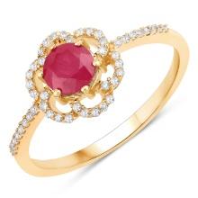 14KT Yellow Gold 0.68ctw Ruby and White Diamond Ring