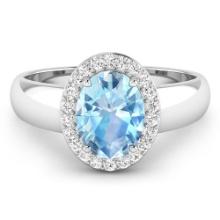 14KT White Gold 1.28ct Aquamarine and Diamond Ring