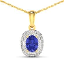 14KT Yellow Gold 1.09ct Tanzanite and Diamond Pendant with Chain