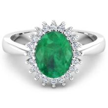 14KT White Gold 1.ct Zambian Emerald and Diamond Ring