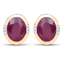 14KT Yellow Gold 4.84ctw Ruby and White Diamond Earrings