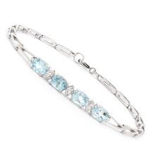 Plated Rhodium 2.80ctw Blue Topaz and Diamond Bracelet