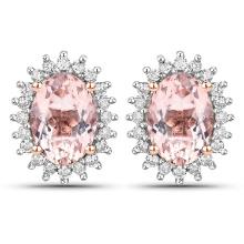 14KT Rose Gold 1.61ctw Morganite and White Diamond Earrings